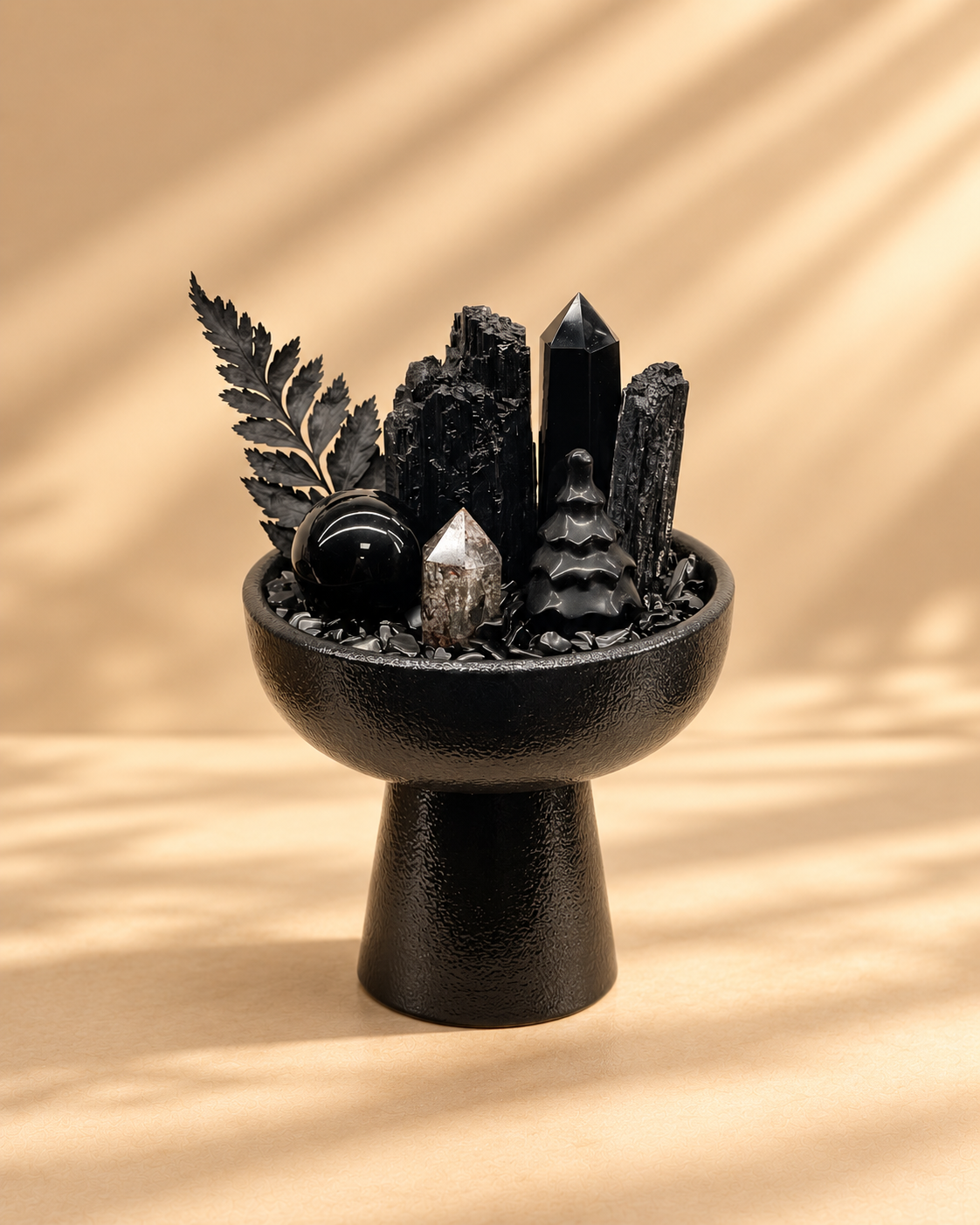 Night Citadel — Black Tourmaline & Black Obsidian Crystal Garden