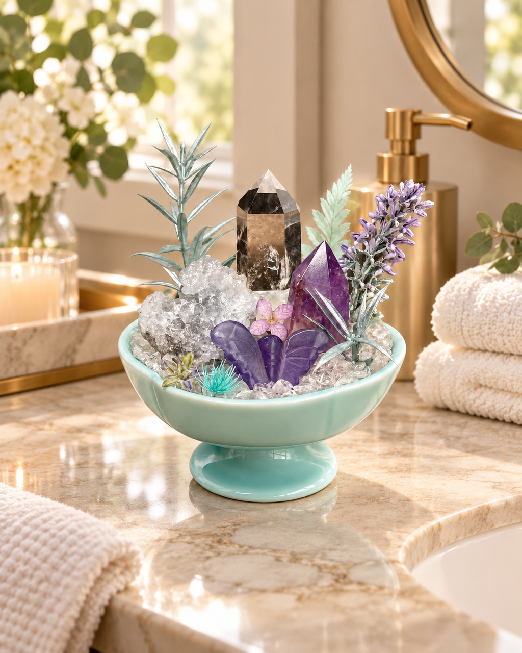 Twilight Prism — Amethyst & Smoky Quartz Crystal Garden
