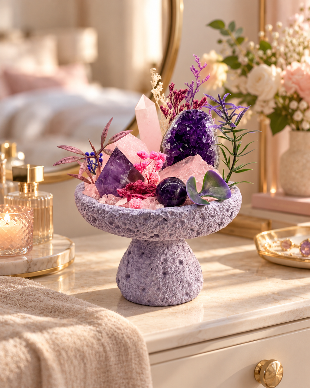 Magenta Nocturne — Amethyst & Rose Quartz Crystal Garden