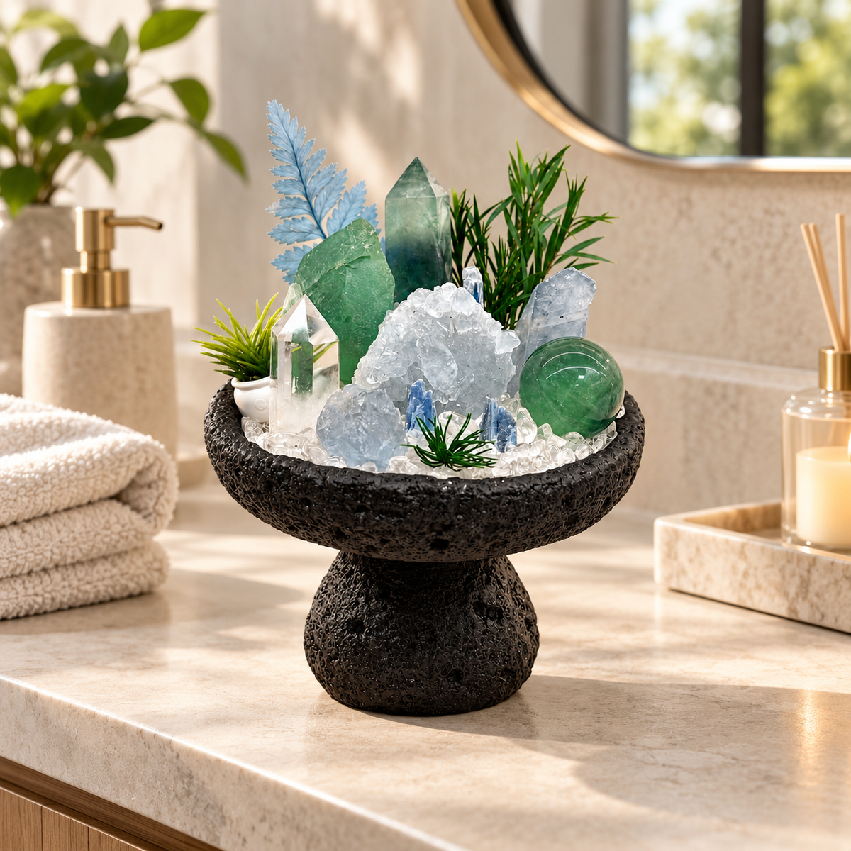 Alpine Verdure — Green Fluorite & Clear Quartz Crystal Garden