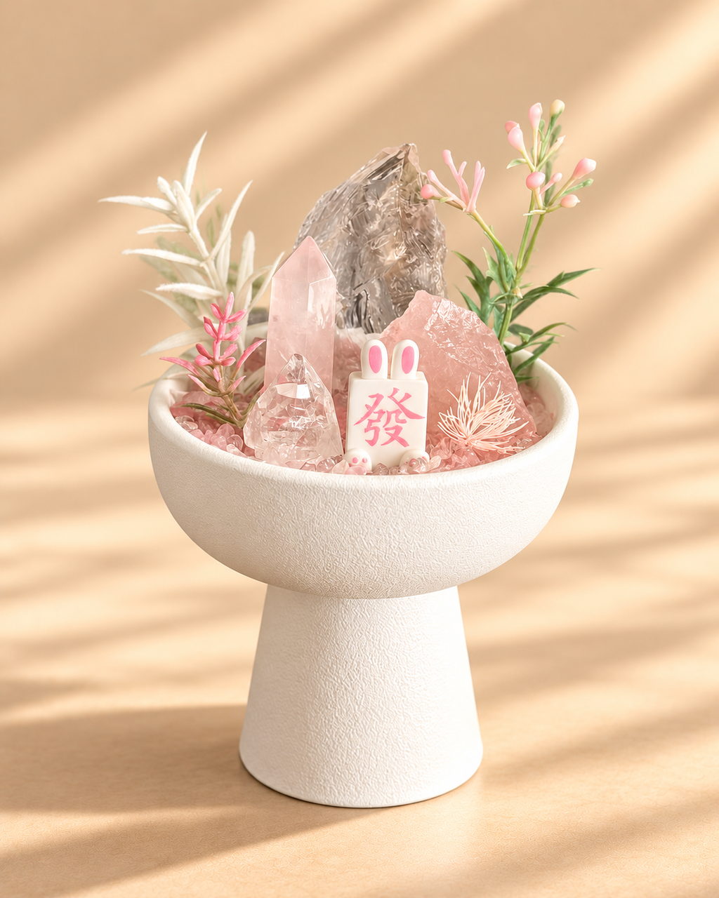 Blush Stone — Rose Quartz & Smoky Quartz Crystal Garden