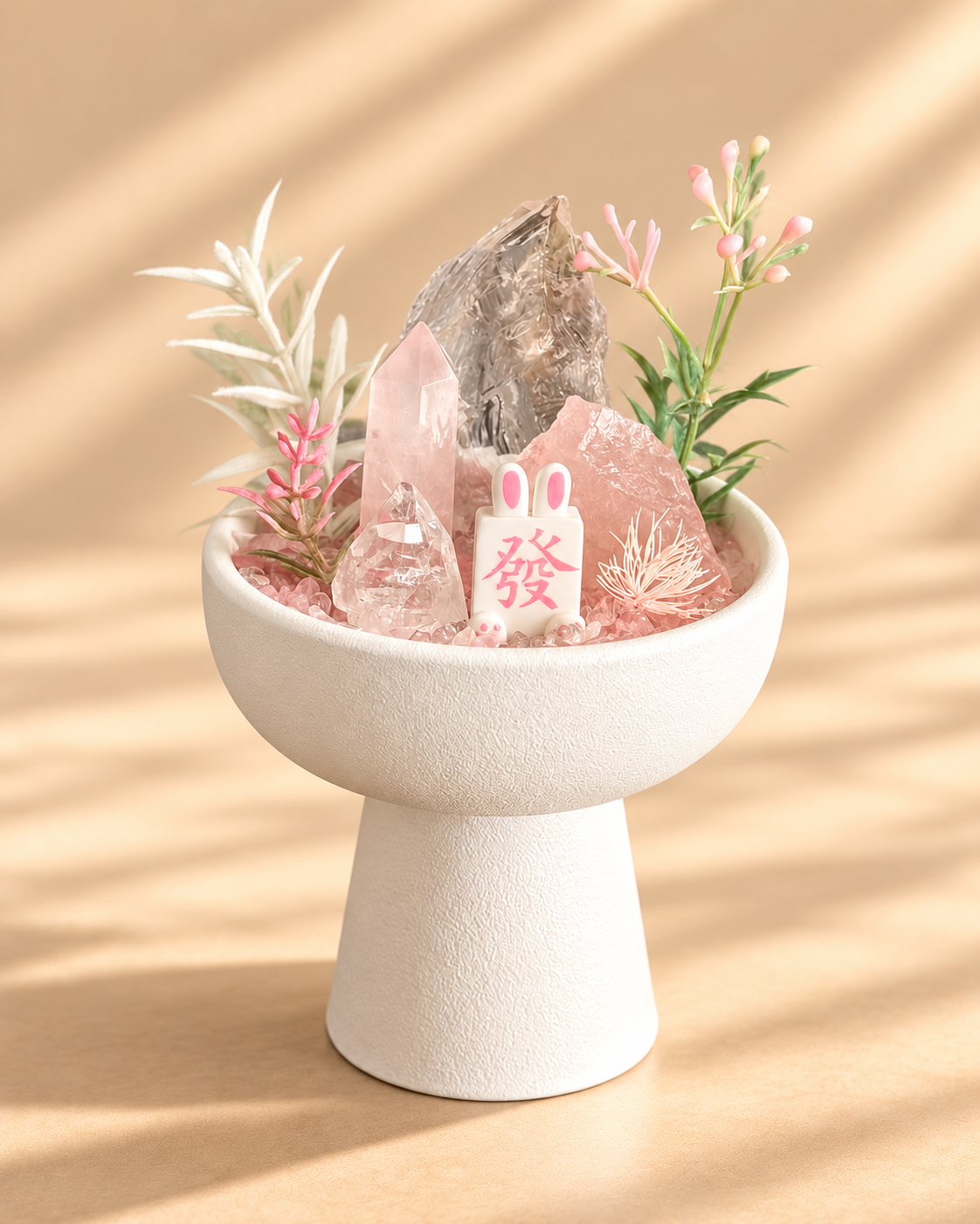 Blush Stone — Rose Quartz & Smoky Quartz Crystal Garden