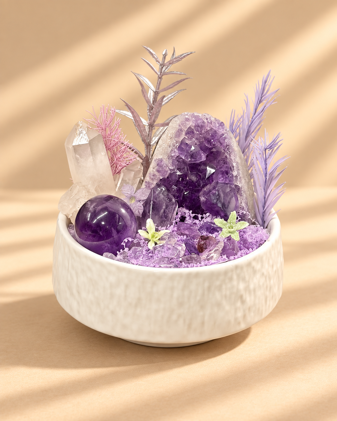 Lavender Hearth — Amethyst & Clear Quartz Crystal Garden