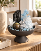 Gilded Guardian — Black Tourmaline & Clear Quartz Crystal Garden