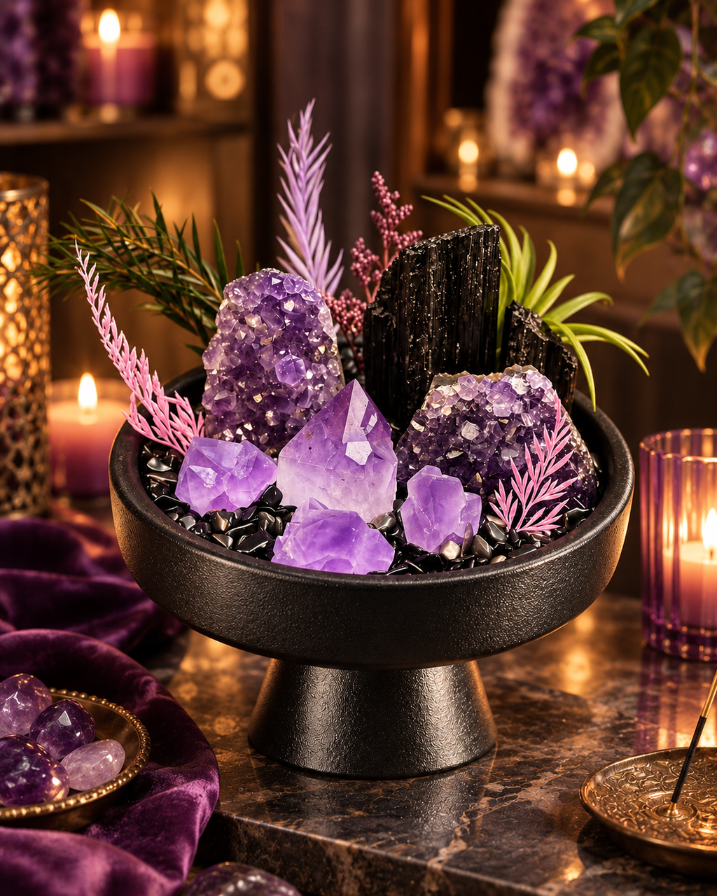Violet Bastion II — Amethyst & Black Tourmaline Crystal Garden