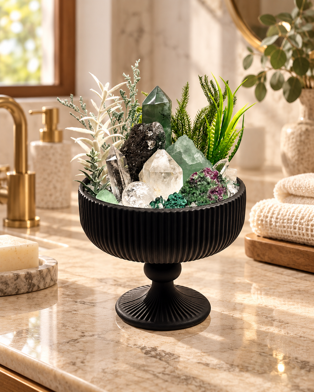 Evergreen Clarity — Green Fluorite & Clear Quartz Crystal Garden