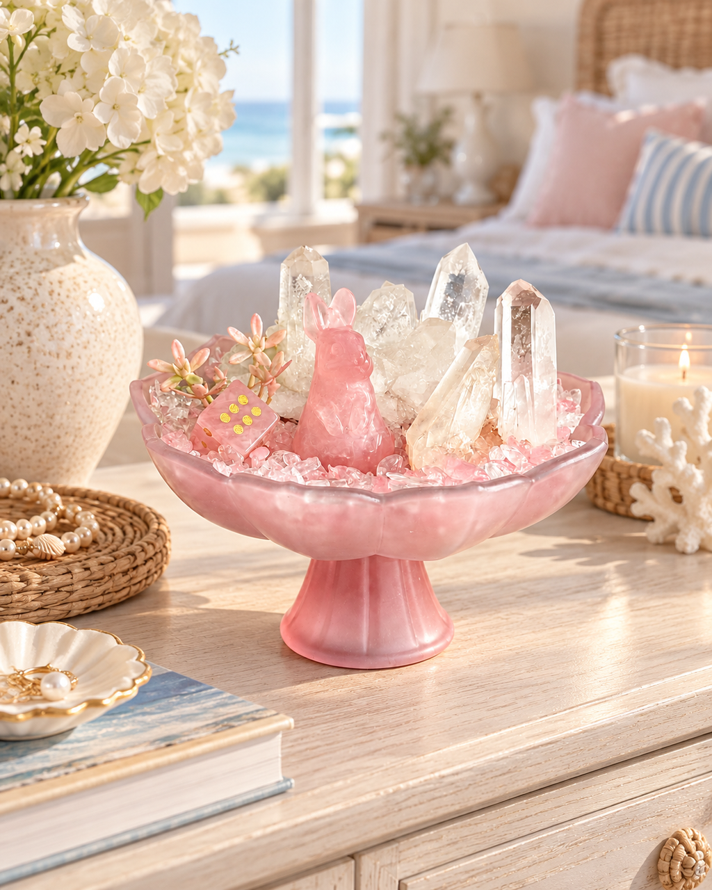 Rosy Clarity — Rose Quartz & Clear Quartz Crystal Garden