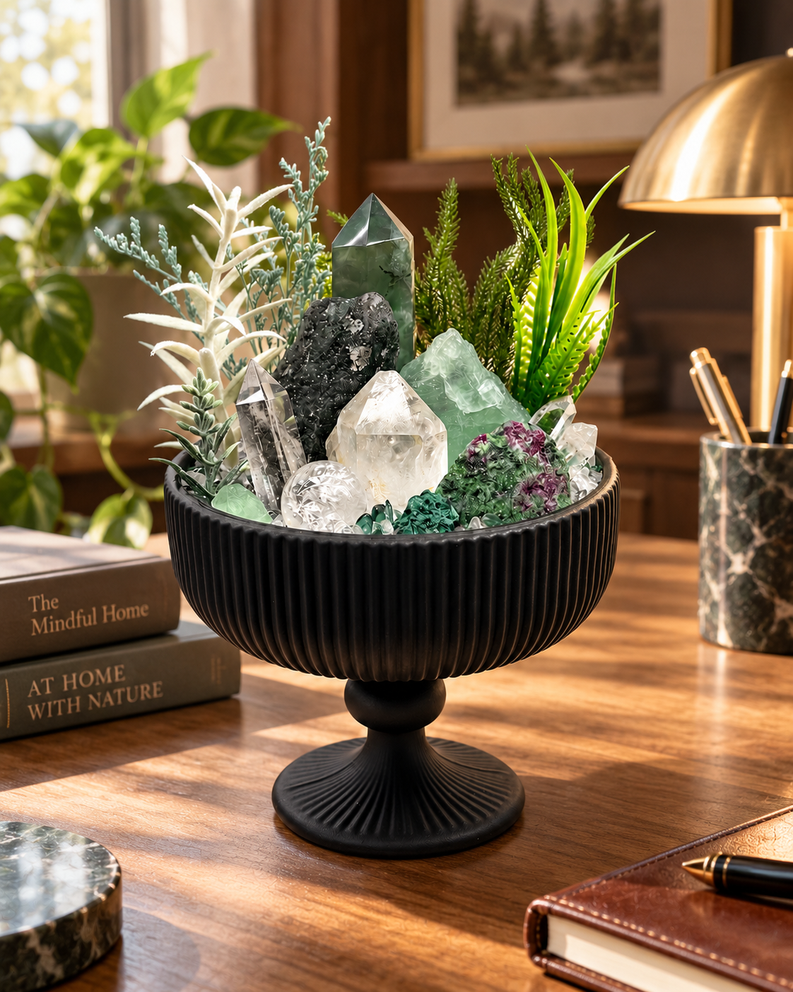 Evergreen Clarity — Green Fluorite & Clear Quartz Crystal Garden