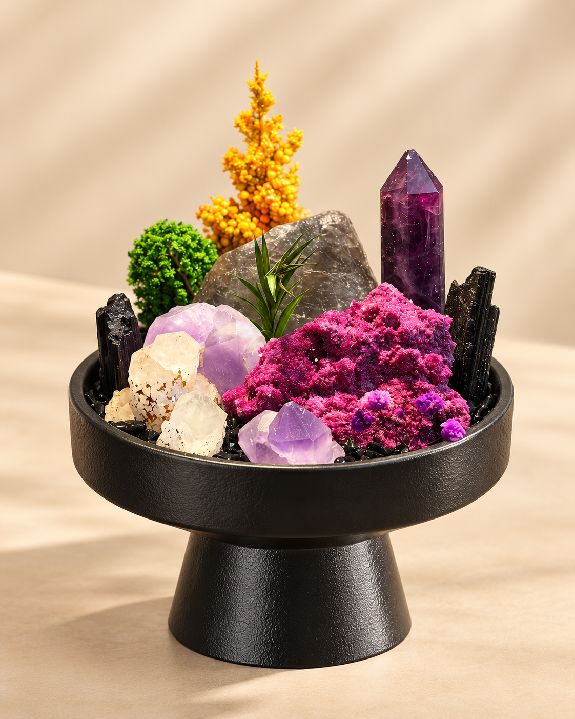 Violet Ember — Amethyst & Black Tourmaline Crystal Garden
