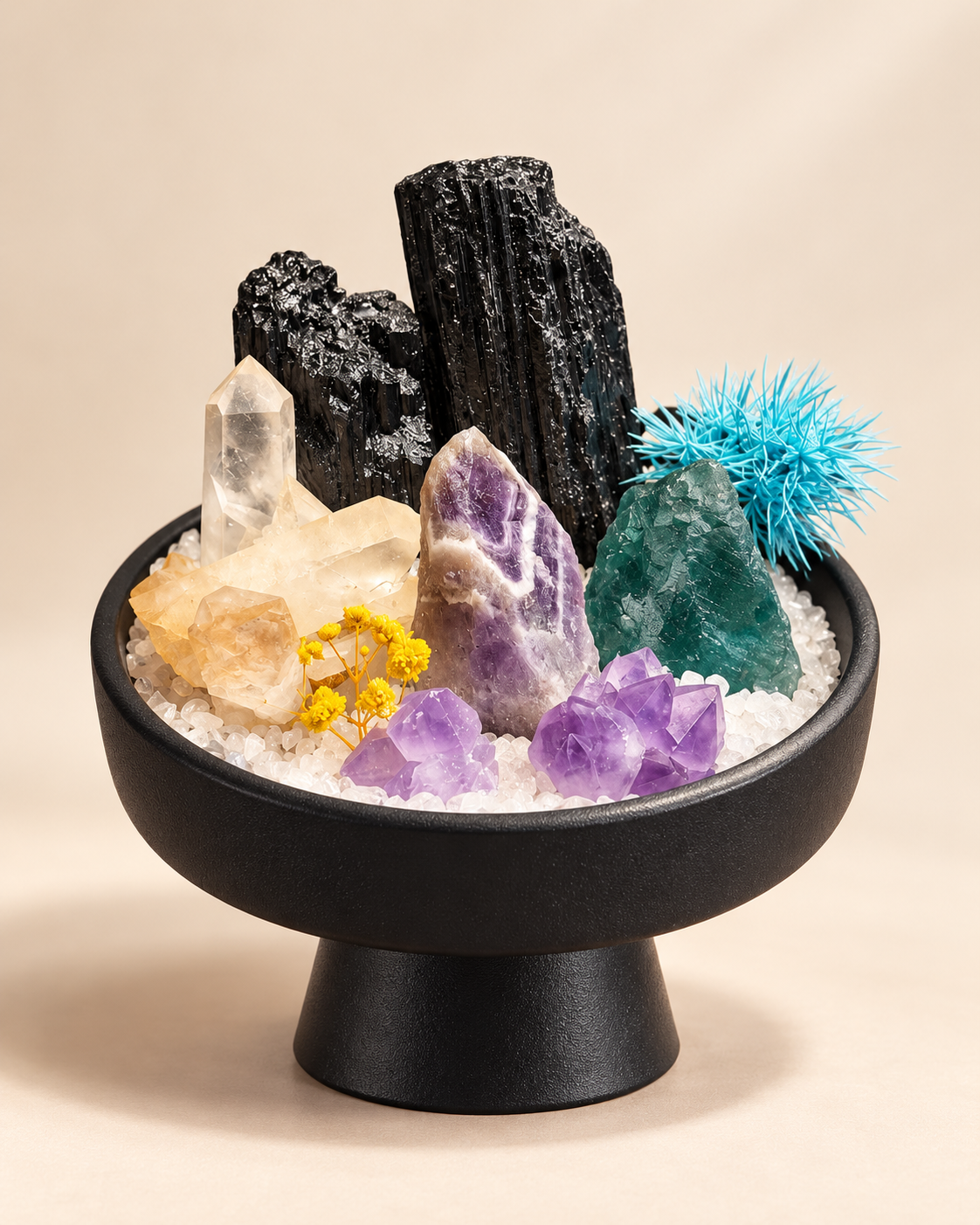 Fourfold Horizon — Black Tourmaline & Amethyst Crystal Garden