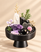 Quiet Contrast — Amethyst & Black Tourmaline Crystal Garden