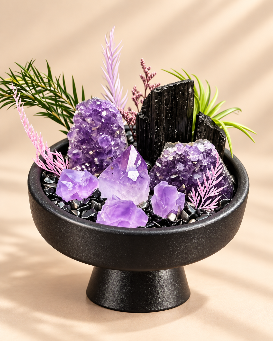 Violet Bastion II — Amethyst & Black Tourmaline Crystal Garden