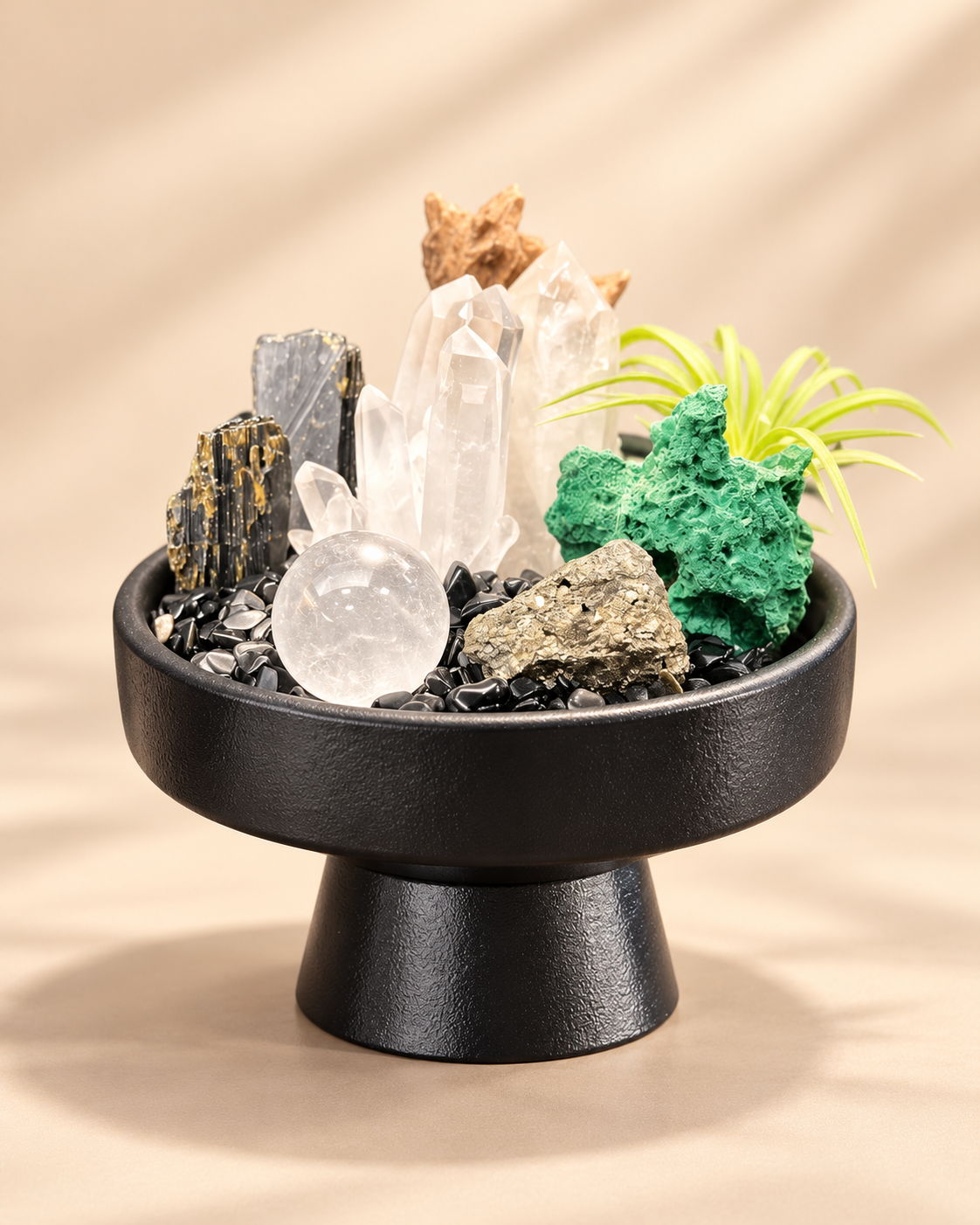 Verdant Axis — Clear Quartz & Black Tourmaline Crystal Garden