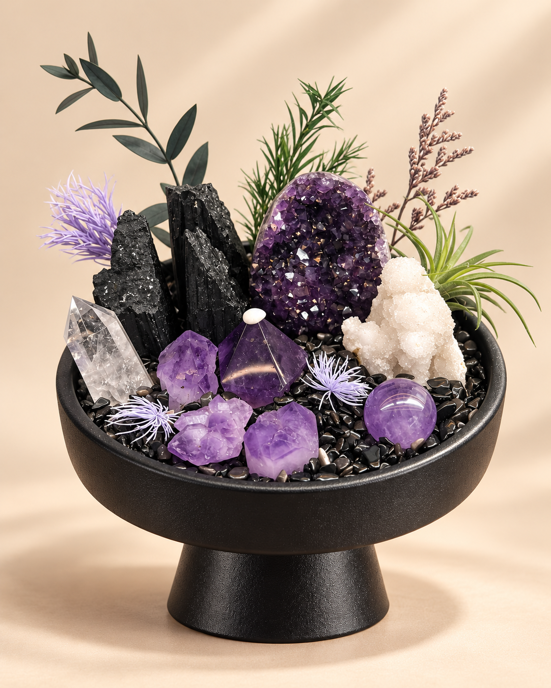 Violet Anchorage — Amethyst & Black Tourmaline Crystal Garden