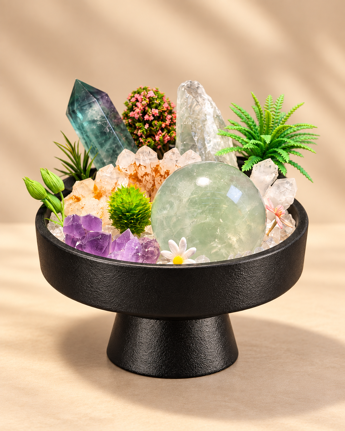 Green Orbit — Clear Quartz & Amethyst Crystal Garden