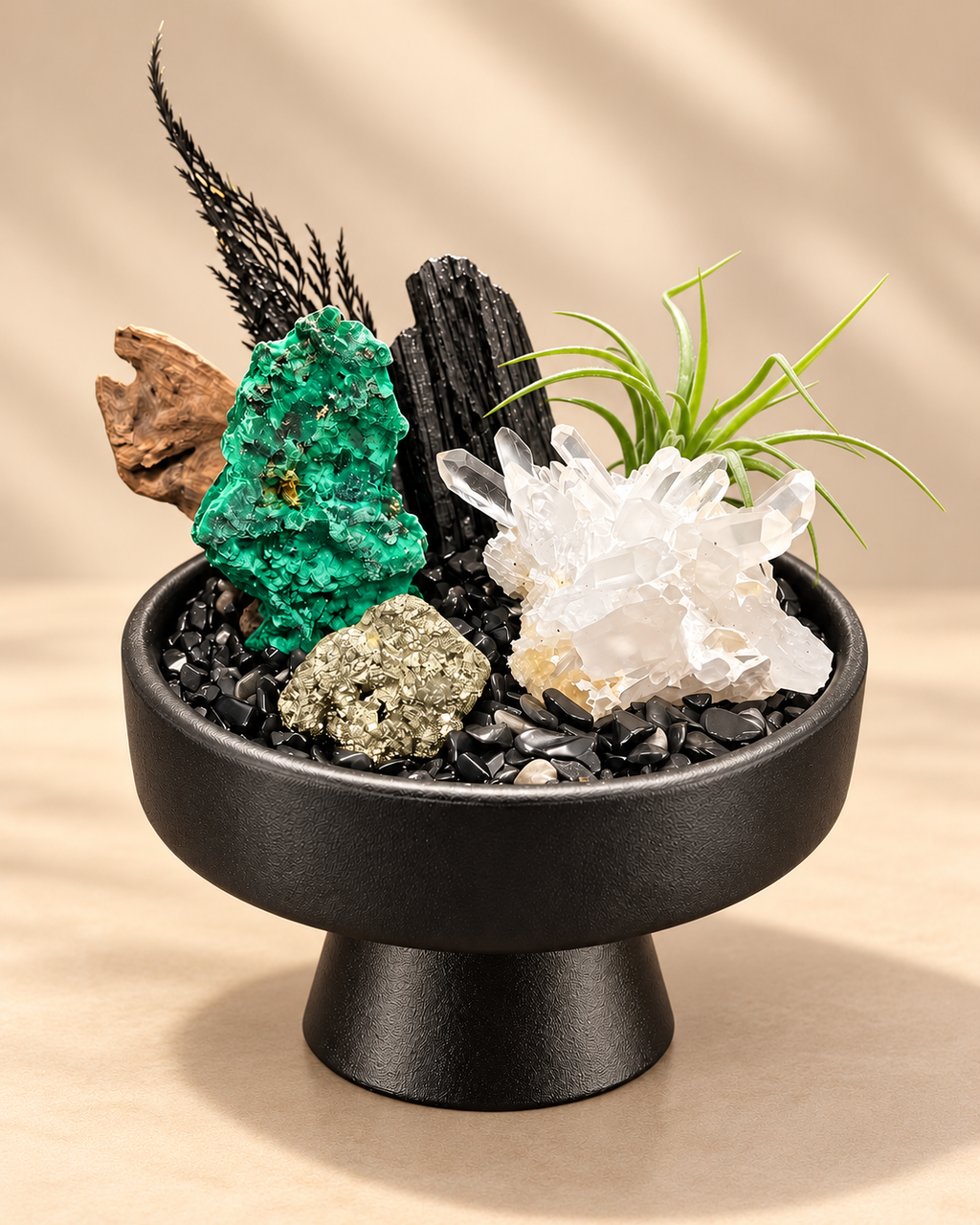 Verdant Forge — Black Tourmaline & Clear Quartz Crystal Garden