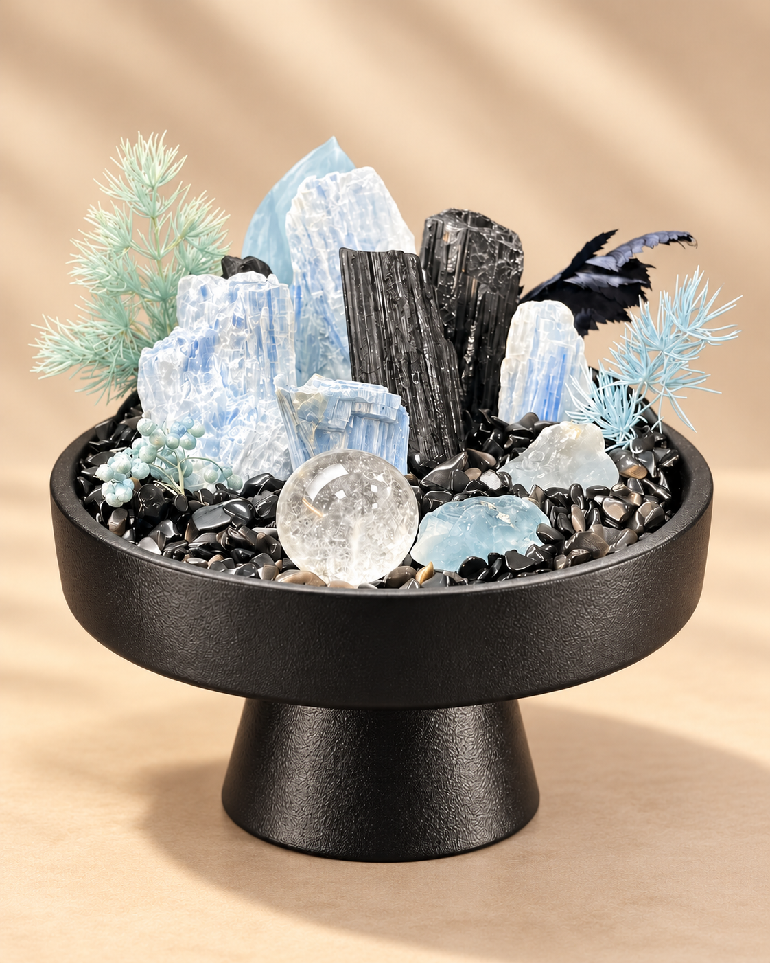 Icy Sentinel — Black Tourmaline & Clear Quartz Crystal Garden