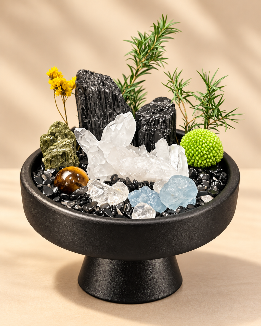 Bright Resolve — Black Tourmaline & Clear Quartz Crystal Garden