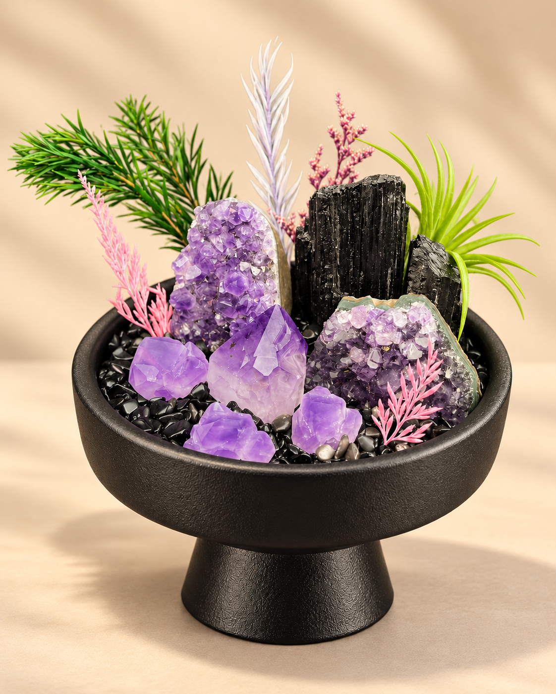 Violet Shelter — Amethyst & Black Tourmaline Crystal Garden