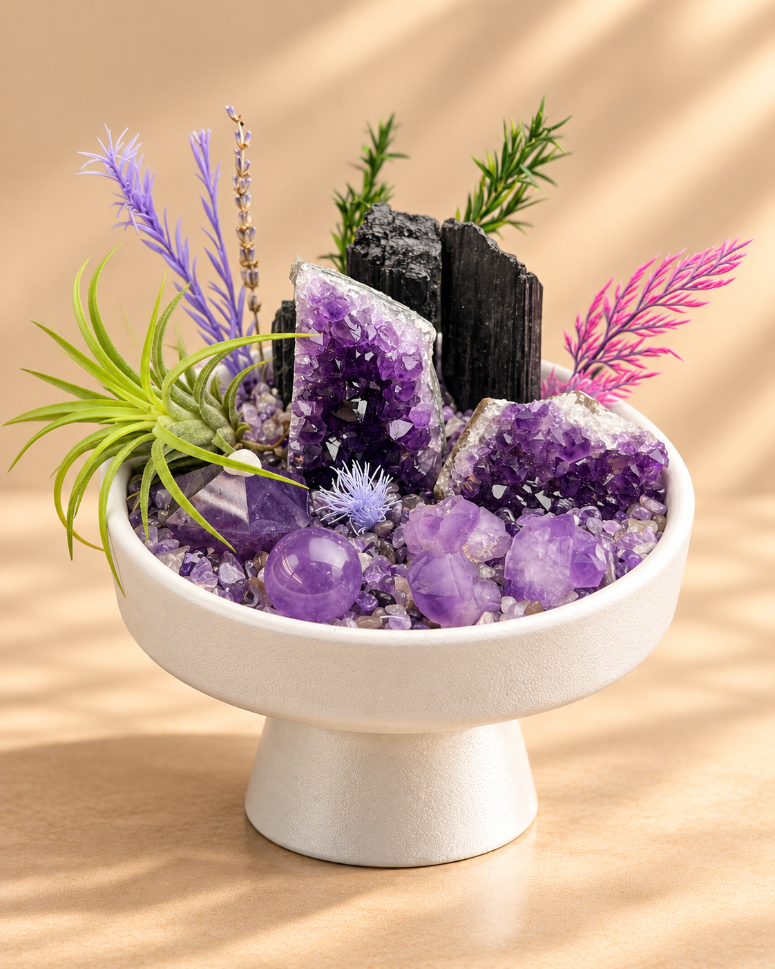 Violet Bastion — Black Tourmaline & Amethyst Crystal Garden