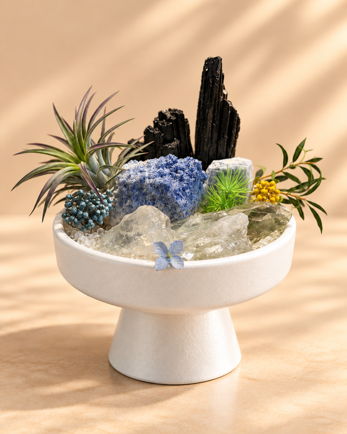 Azure Pillars — Black Tourmaline & Clear Quartz Crystal Garden