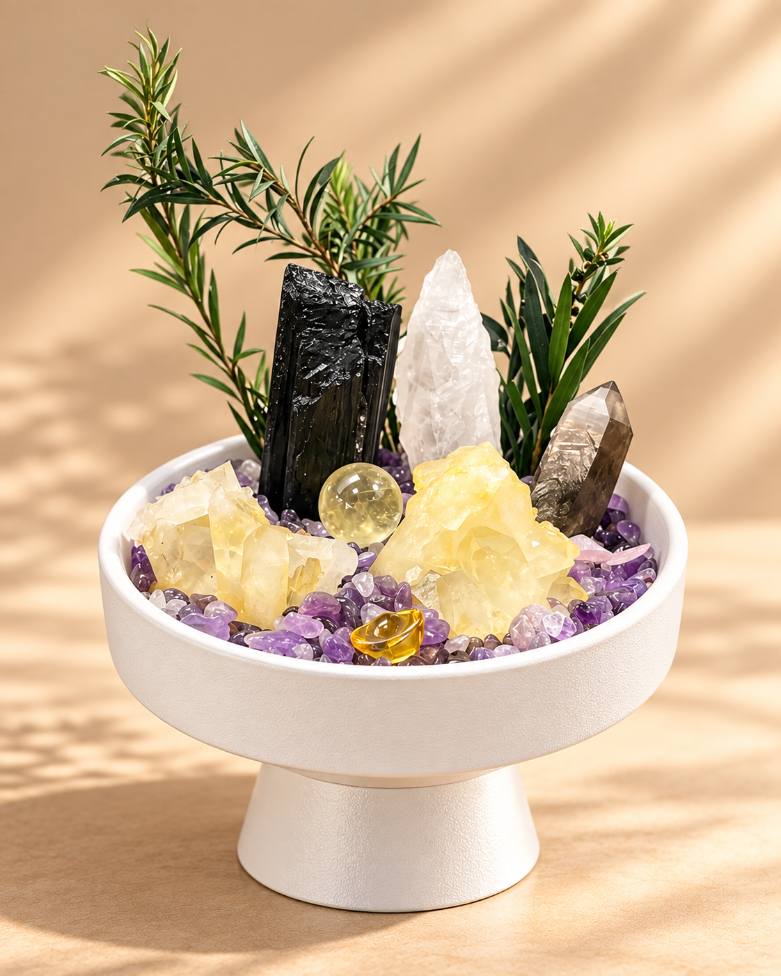 Golden Shadow — Black Tourmaline & Smoky Quartz Crystal Garden