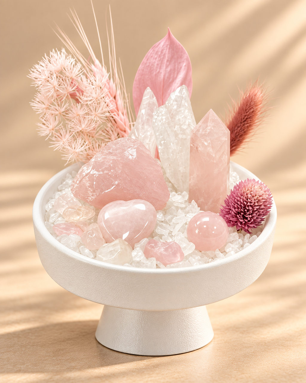 Blush Reverie — Rose Quartz & Clear Quartz Crystal Garden