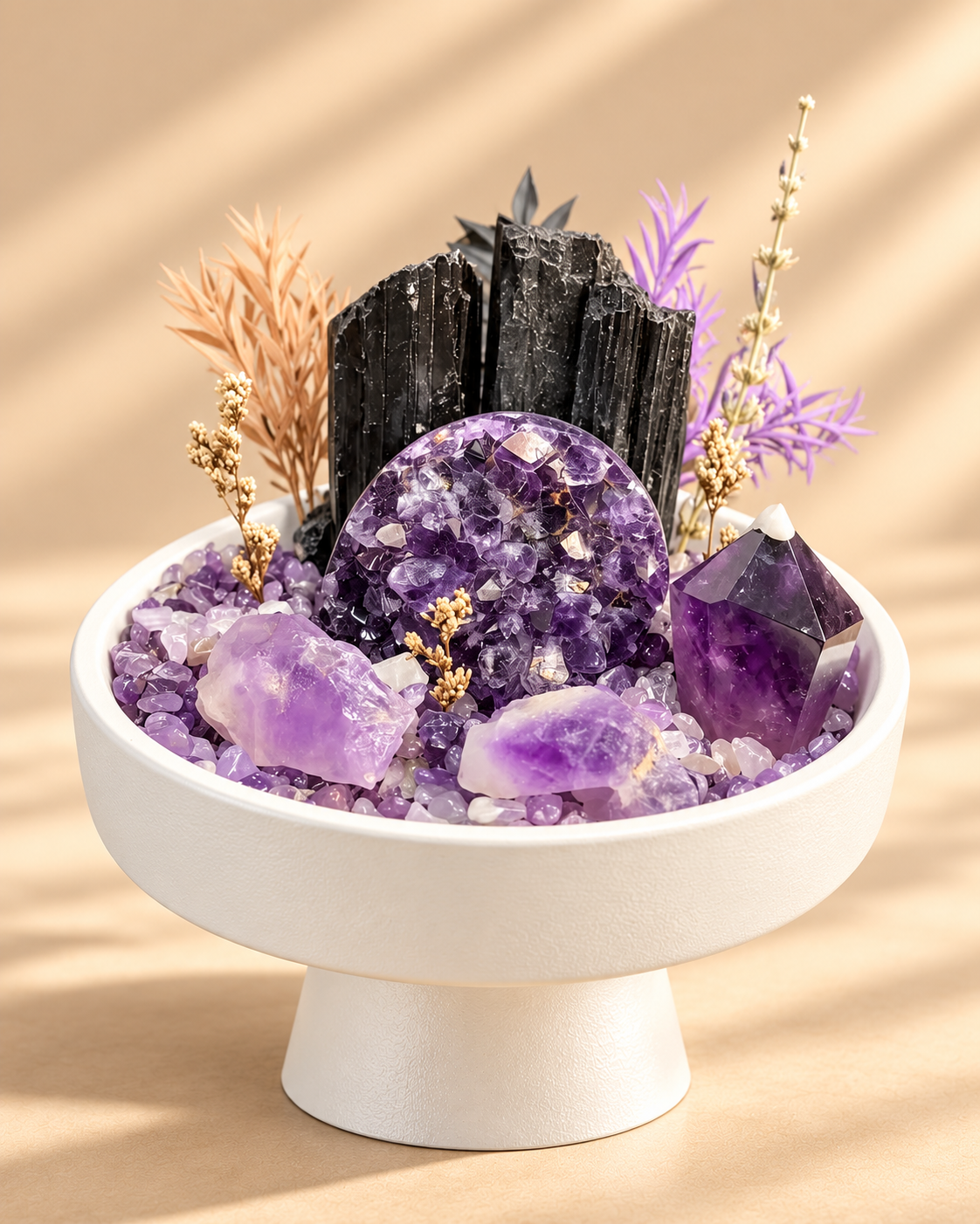 Violet Monolith — Black Tourmaline & Amethyst Crystal Garden