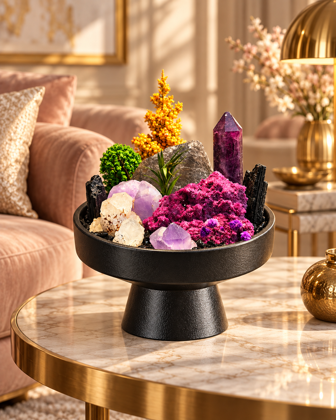 Violet Ember — Amethyst & Black Tourmaline Crystal Garden