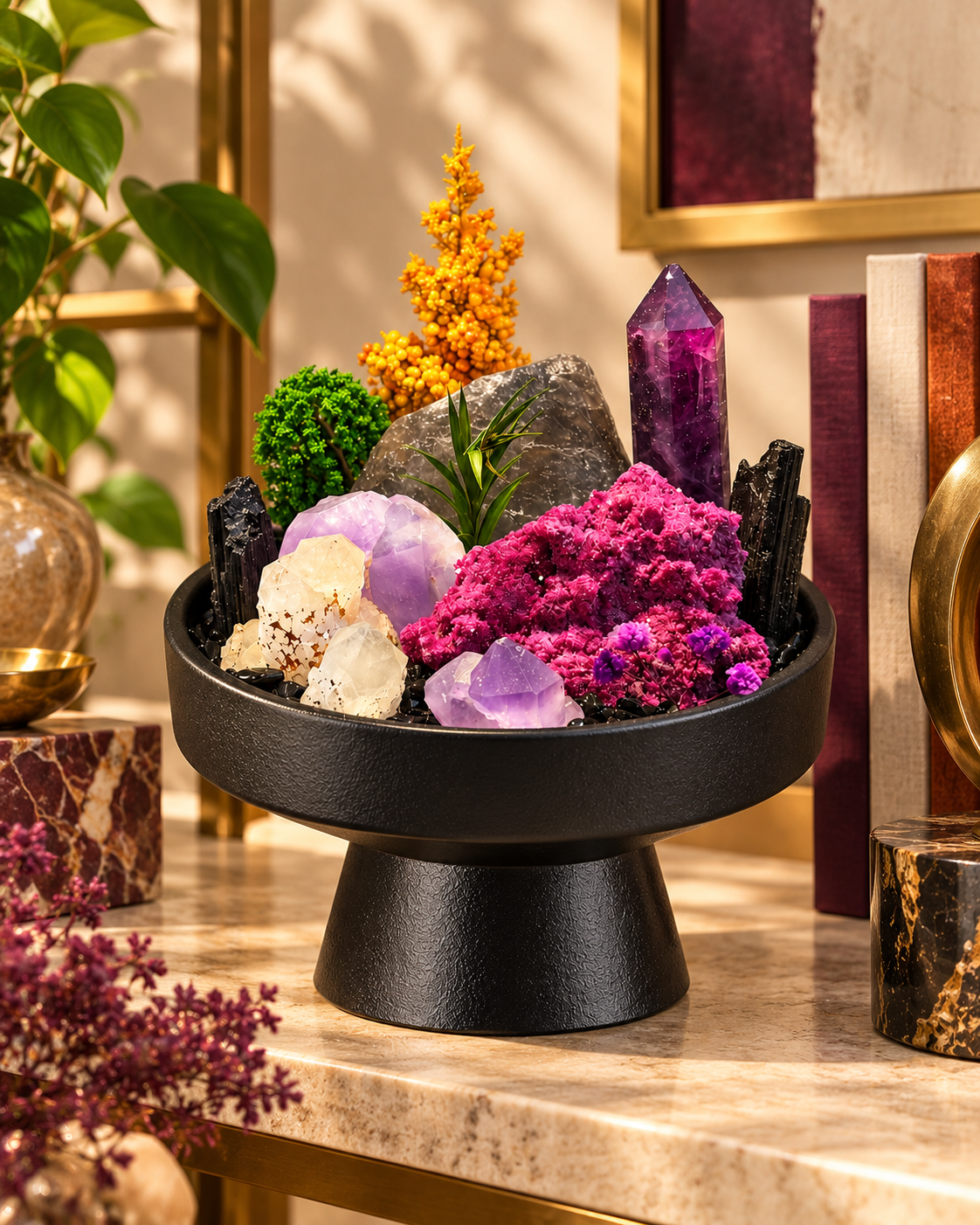 Violet Ember — Amethyst & Black Tourmaline Crystal Garden