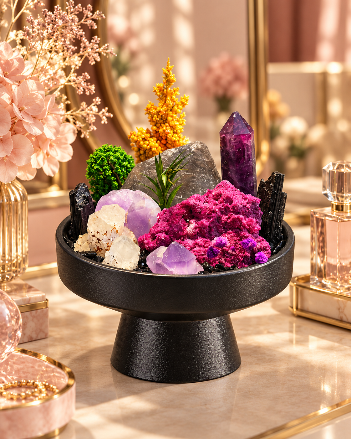 Violet Ember — Amethyst & Black Tourmaline Crystal Garden