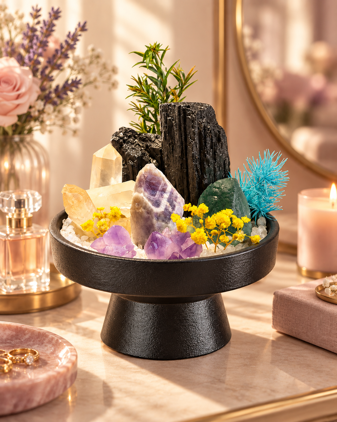 Iris Ridge — Black Tourmaline & Amethyst Crystal Garden