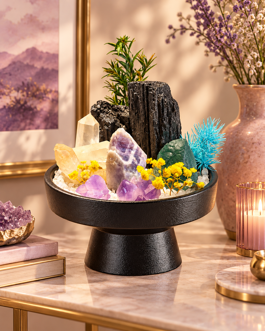 Iris Ridge — Black Tourmaline & Amethyst Crystal Garden