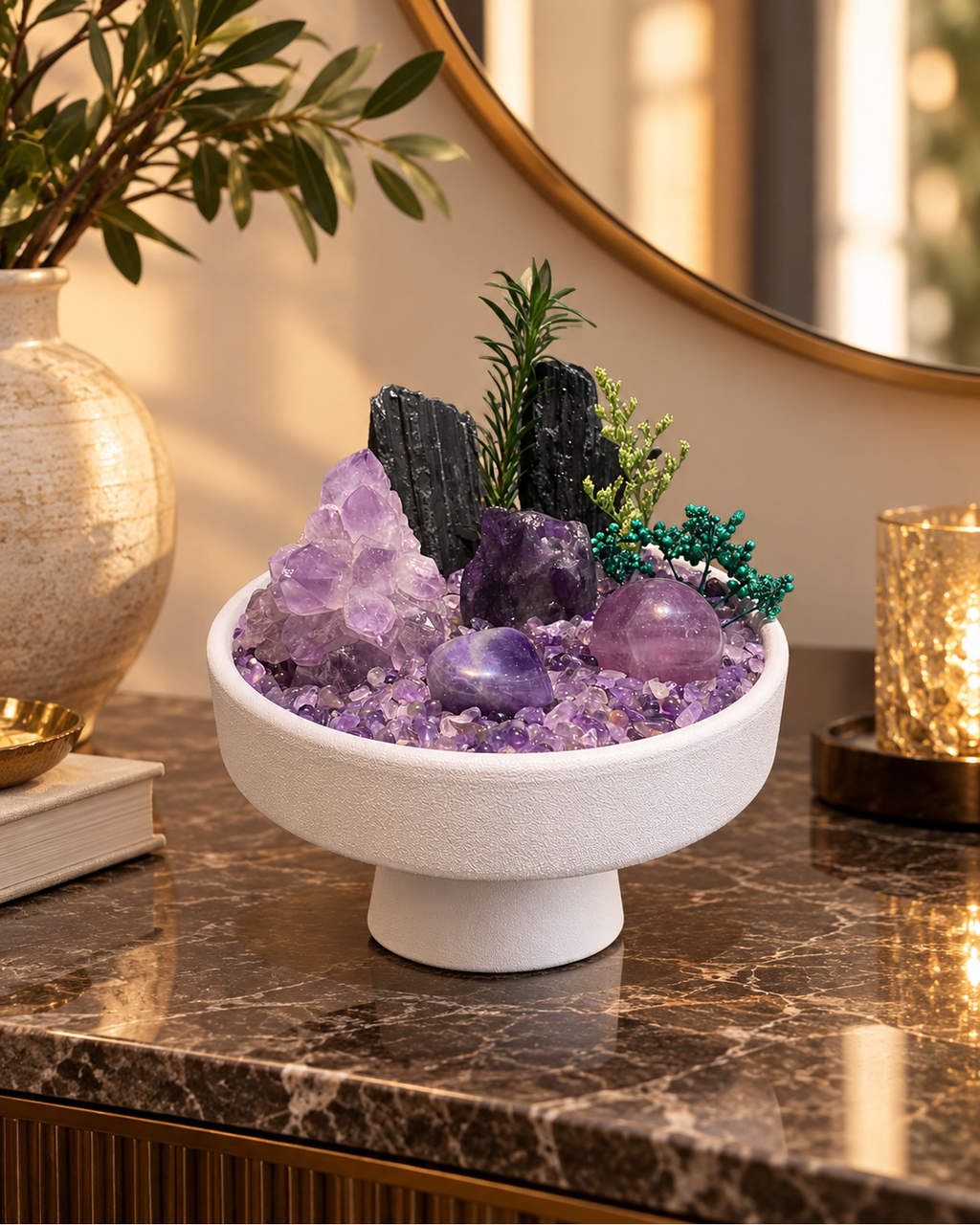 Violet Sentinel — Amethyst & Black Tourmaline Crystal Garden lifestyle view 1