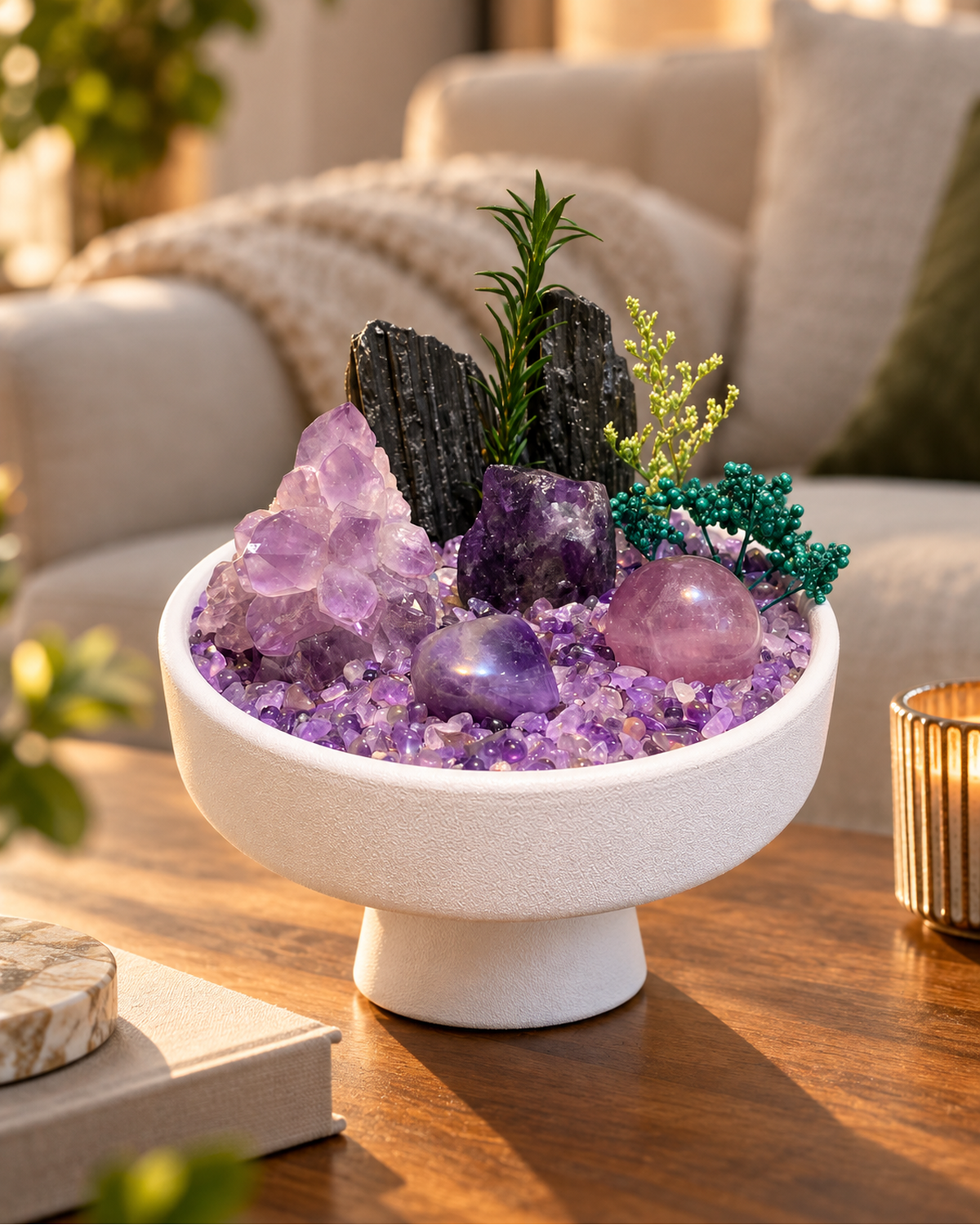 Violet Sentinel — Amethyst & Black Tourmaline Crystal Garden lifestyle view 2