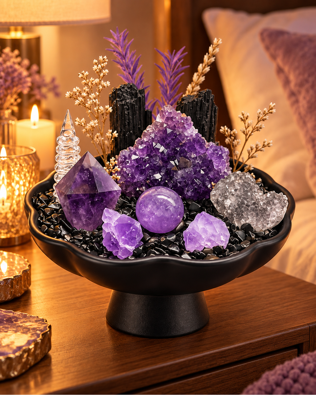 Violet Bastion — Amethyst & Black Tourmaline Crystal Garden lifestyle view 1