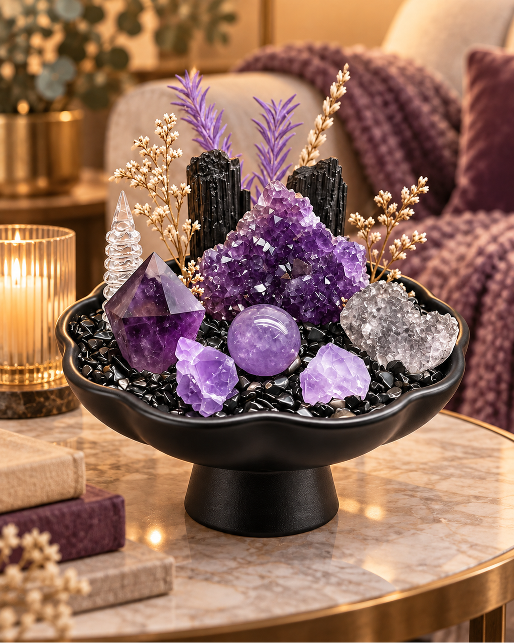 Violet Bastion — Amethyst & Black Tourmaline Crystal Garden lifestyle view 2