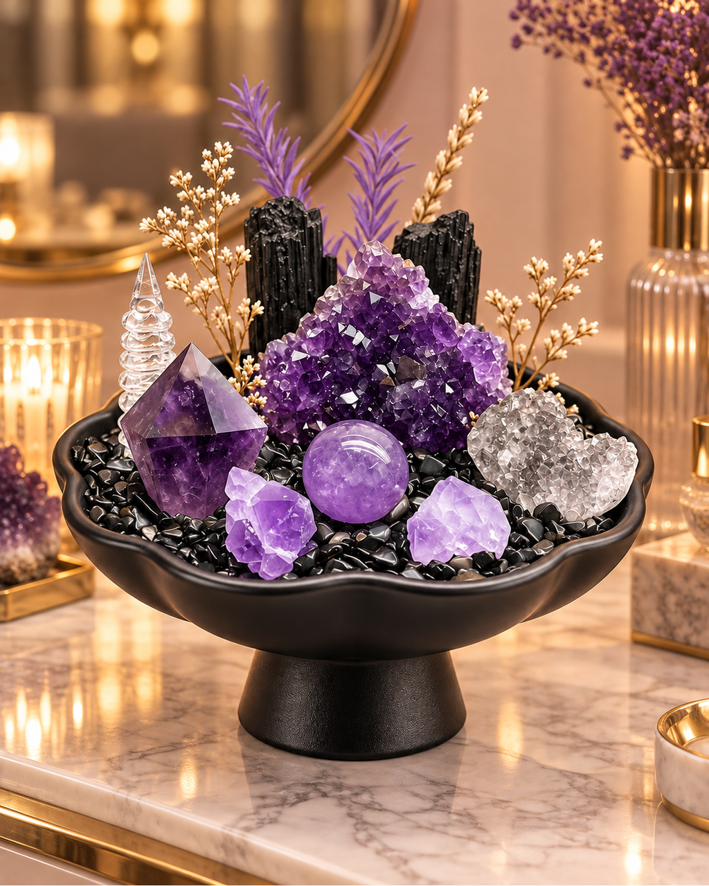 Violet Bastion — Amethyst & Black Tourmaline Crystal Garden lifestyle view 3