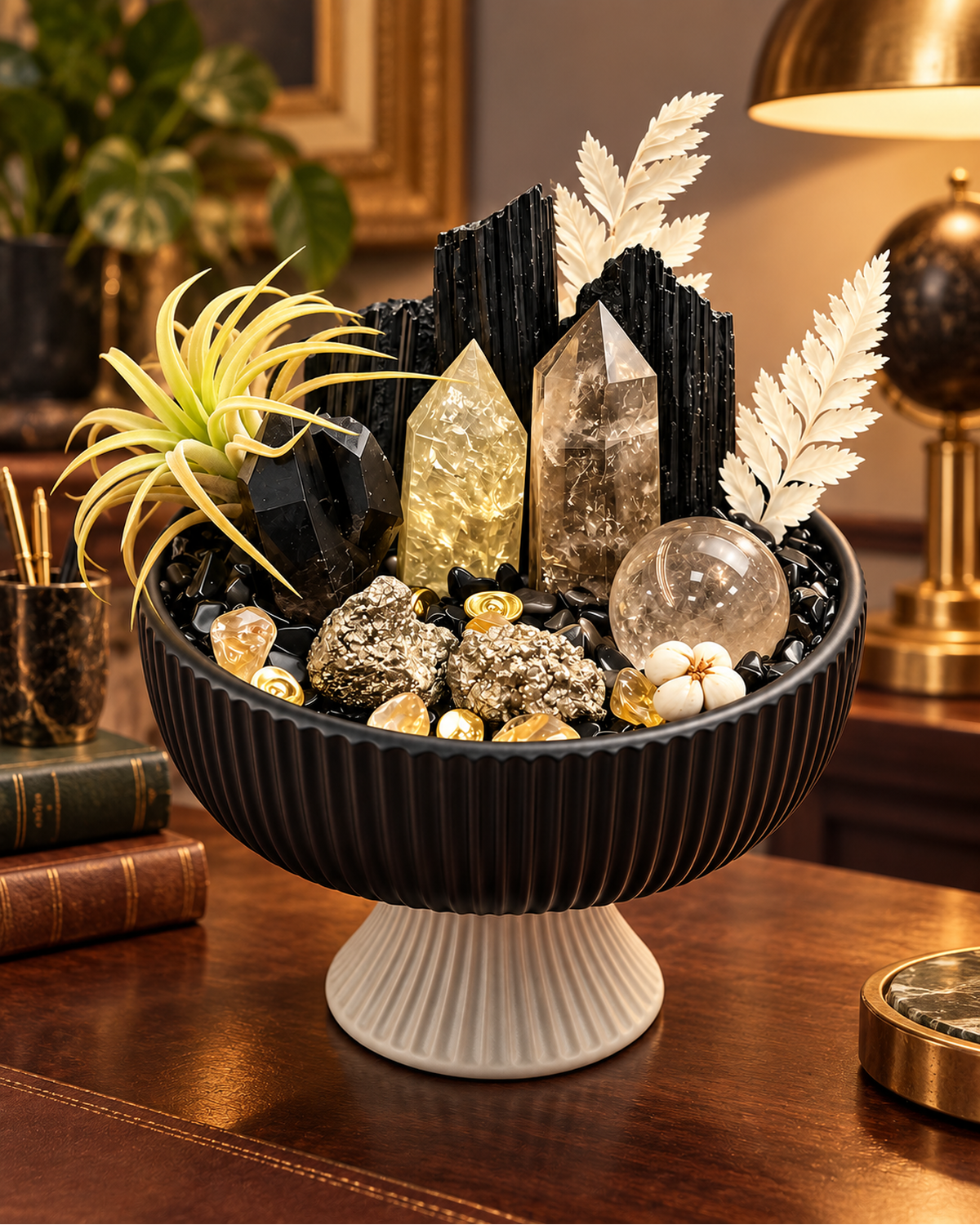 Gilded Stronghold — Black Tourmaline & Pyrite Crystal Garden lifestyle view 1