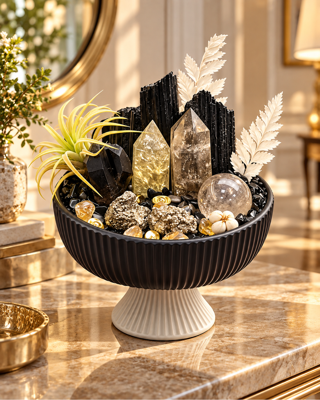 Gilded Stronghold — Black Tourmaline & Pyrite Crystal Garden lifestyle view 2