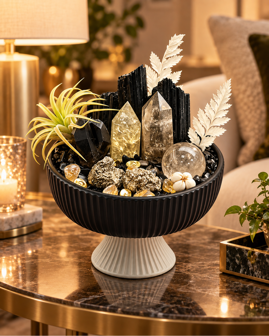 Gilded Stronghold — Black Tourmaline & Pyrite Crystal Garden lifestyle view 3