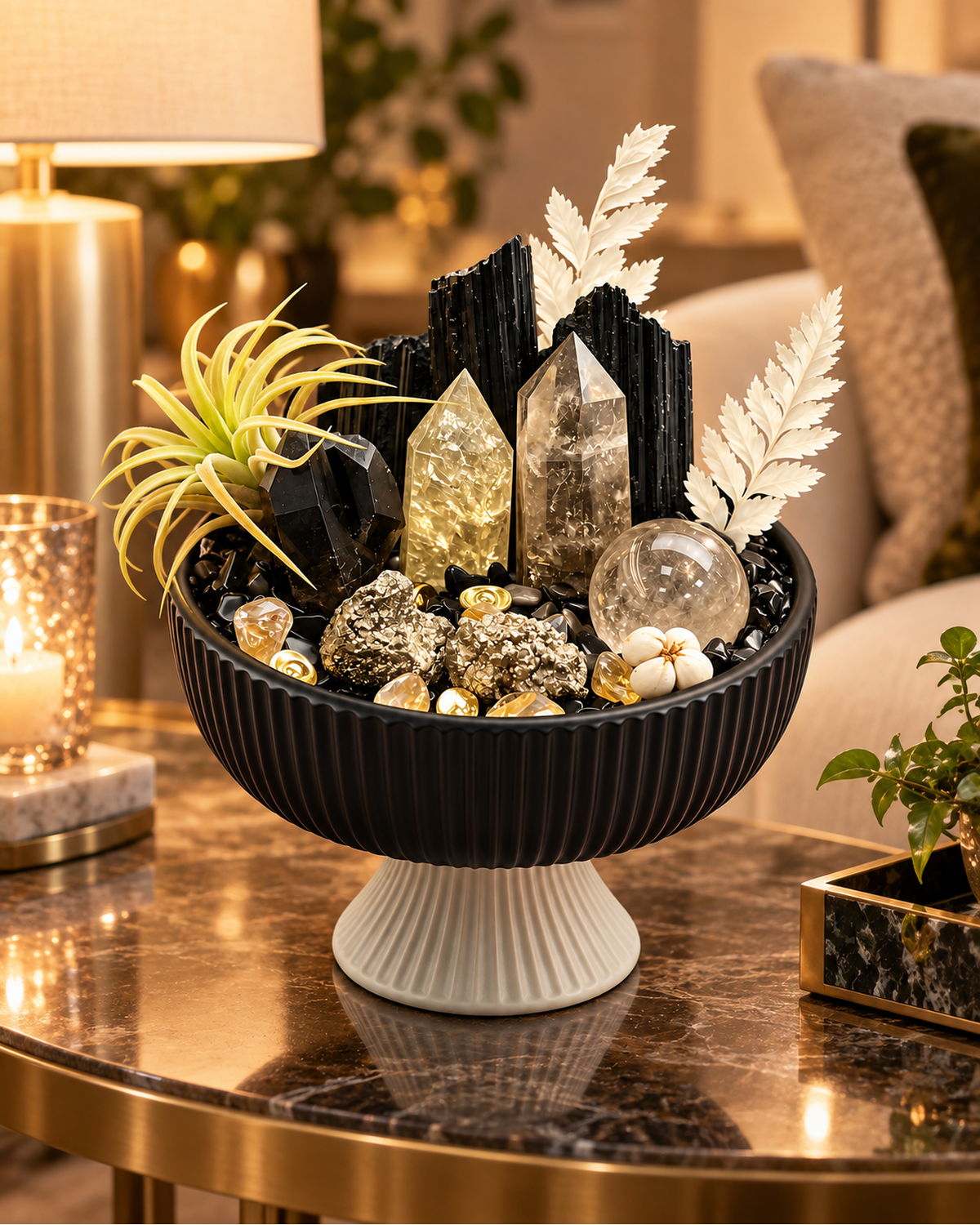 Gilded Stronghold — Black Tourmaline & Pyrite Crystal Garden lifestyle view 3