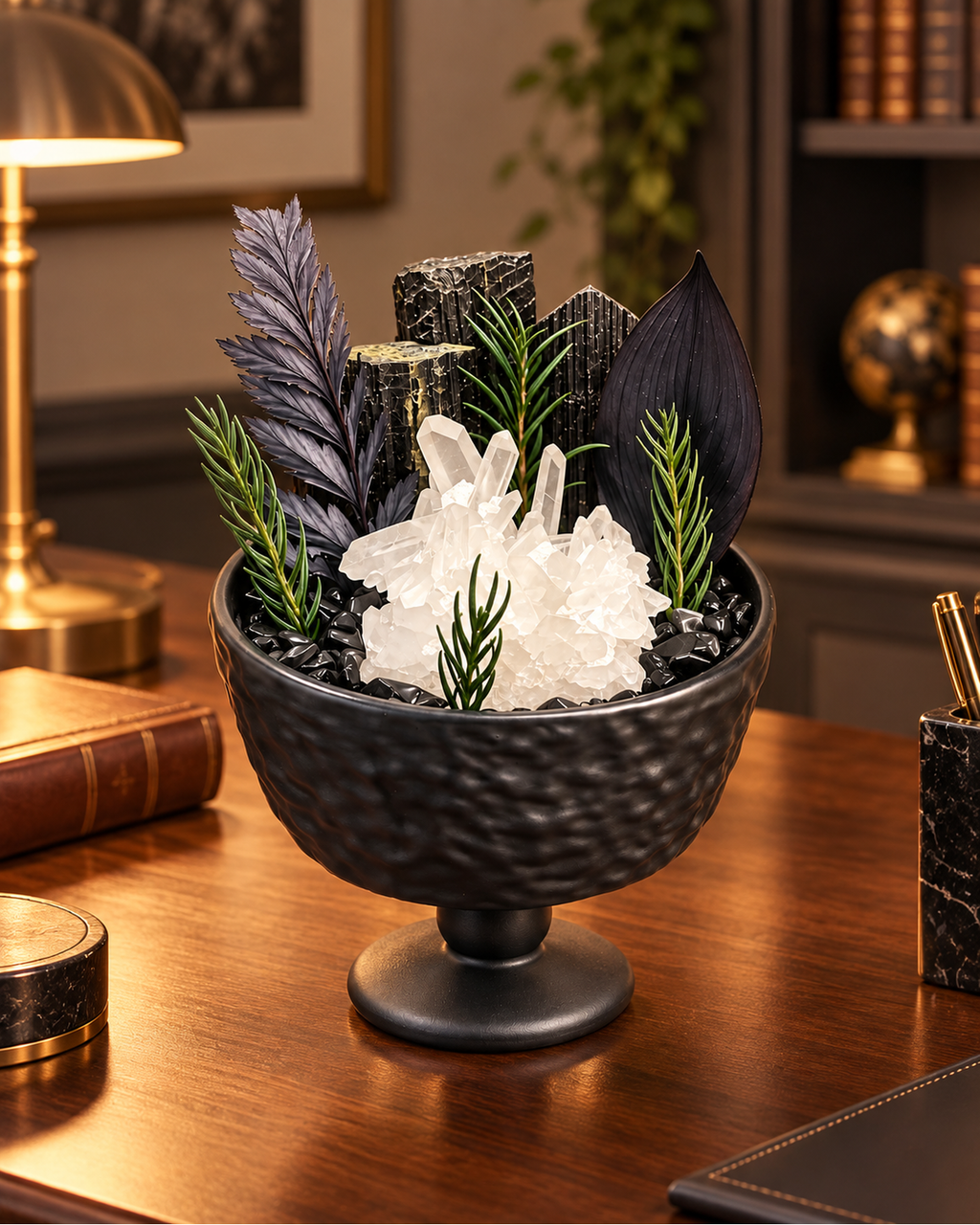 Monochrome Clarity — Clear Quartz & Black Tourmaline Crystal Garden lifestyle view 1