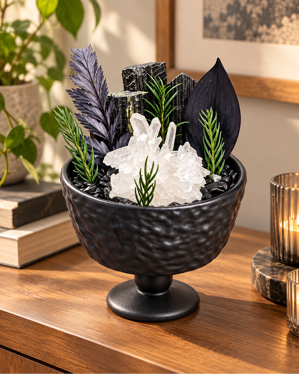 Monochrome Clarity — Clear Quartz & Black Tourmaline Crystal Garden lifestyle view 3