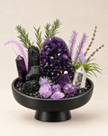 Purple Citadel — Amethyst & Black Tourmaline Crystal Garden on a soft neutral background