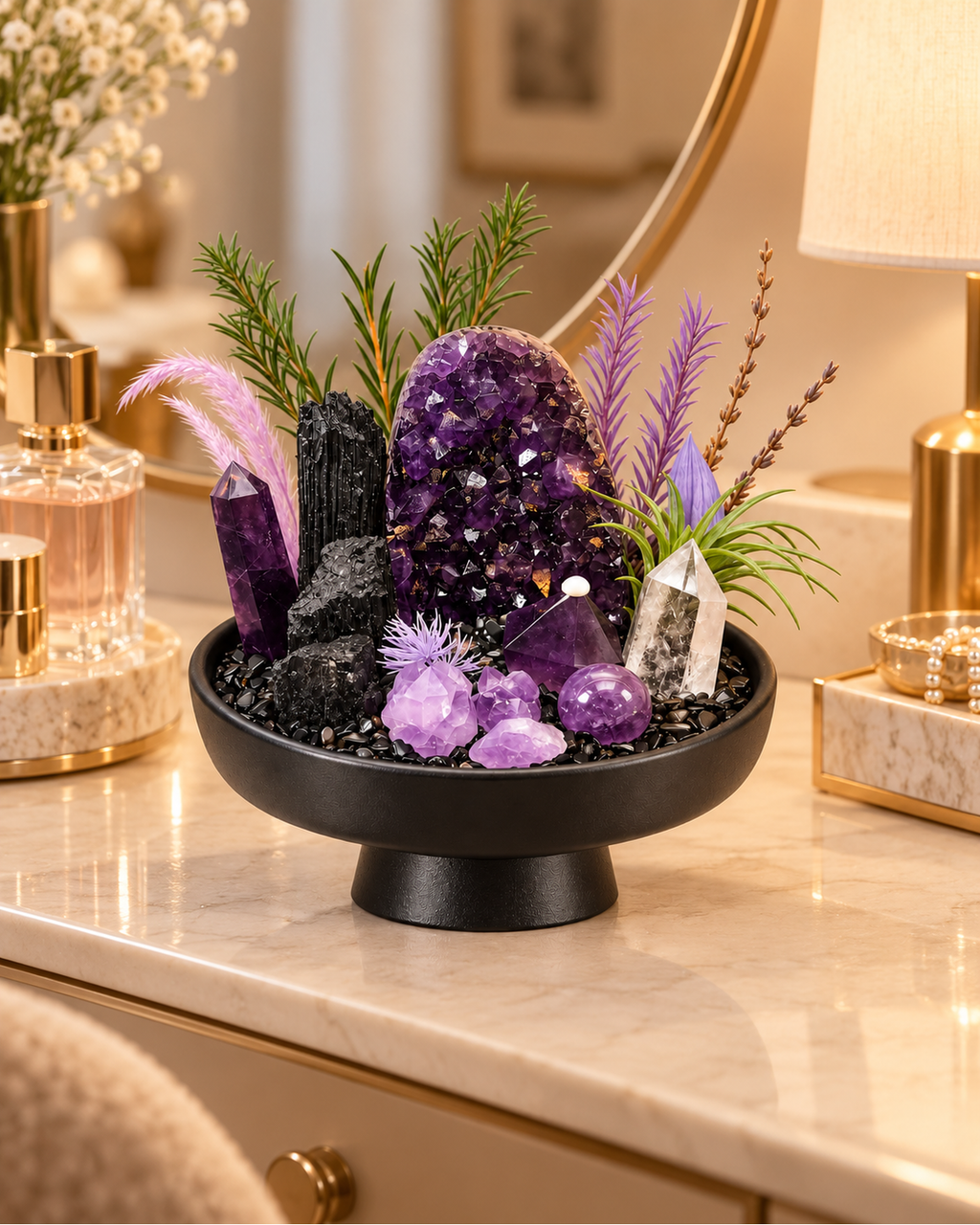 Purple Citadel — Amethyst & Black Tourmaline Crystal Garden lifestyle view 3