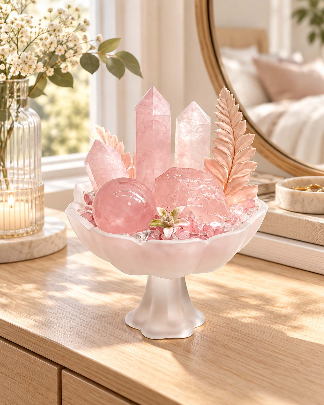 Rose Luminance — Rose Quartz & Clear Quartz Crystal Garden