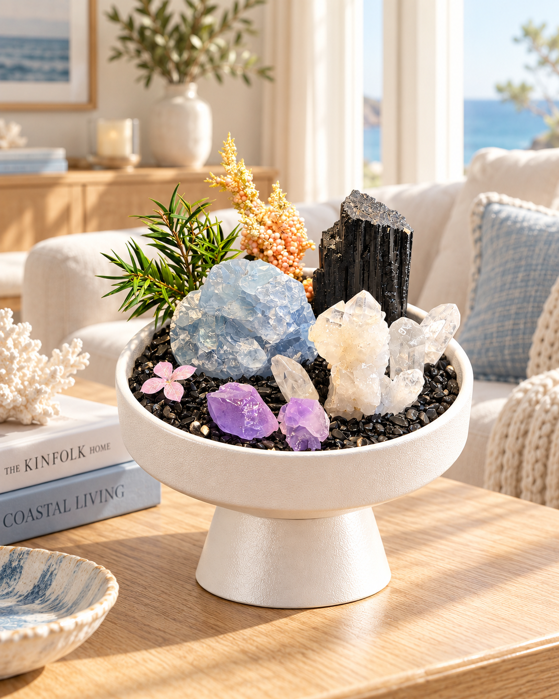 Arctic Contrast — Black Tourmaline & Clear Quartz Crystal Garden