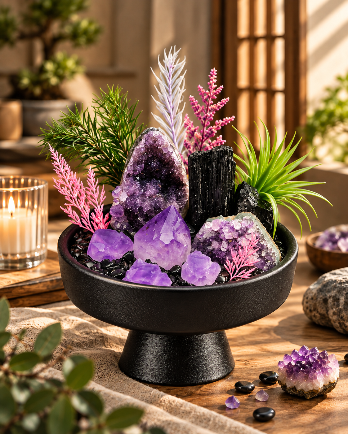 Violet Shelter — Amethyst & Black Tourmaline Crystal Garden
