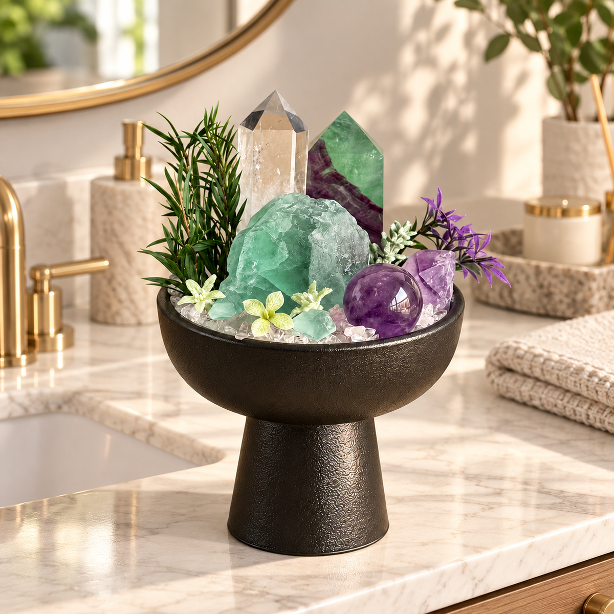 Forest Prism — Green Fluorite & Amethyst Crystal Garden
